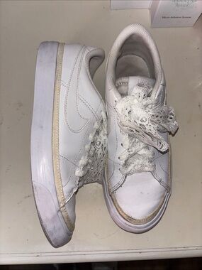 All White Lace-Up Sneakers with Lace Ribbon Laces Nike Blazers